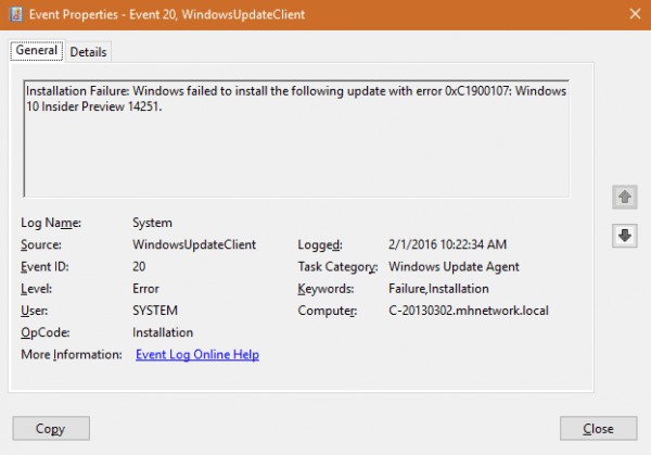 Event Viewer Windows update error 600x419 - Fixing Windows 10 Update Error 0xC1900107, 0xC1420127, and 0x80070490