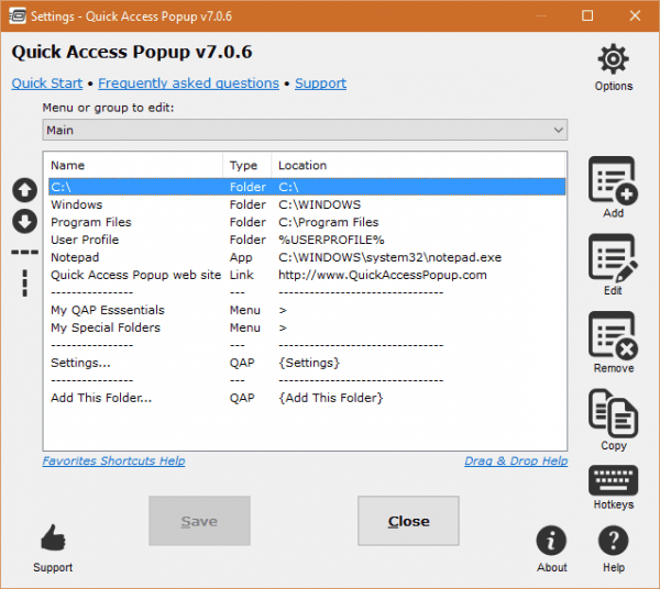 Quick Access Popup Settings 600x536 - Open Folders Anywhere From the Desktop with A Mouse Middle-Click