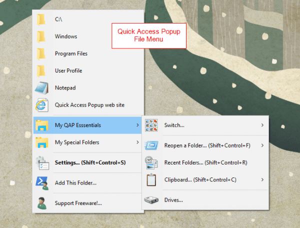 Quick Access Popup menu 600x456 - Open Folders Anywhere From the Desktop with A Mouse Middle-Click