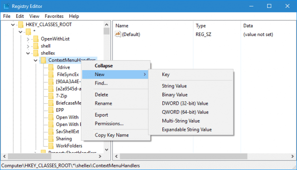 RegEdit shellex ContextMenuHandlers 600x344 - How To Add the Missing Open With Option Back to Context Menu in Windows