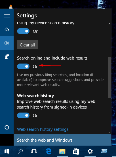 Windows 10 Cortana Search Settings Web option - Windows 10 Tip: How To Turn Off Bing Web Search in Start Menu