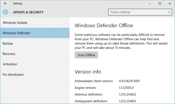 Windows 10 Settings Update Defender 600x357 - How To Run Windows Defender Offline to Scan for Tough Malware in Windows 10