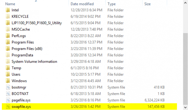 swapfile in c drive 600x352 - What is swapfile.sys in Windows 10 and Can I Delete it?