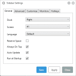 Sidebar Settings General 150x150 - The Sidebar That Monitors Hardware Info and Usages in Real Time in Windows 10