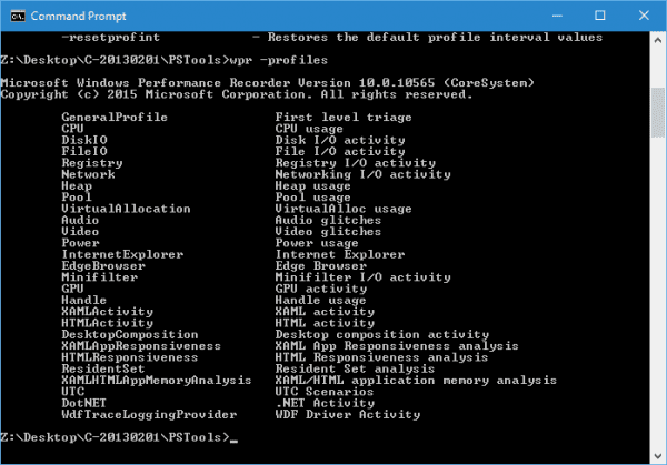 WPR Profiles Command Prompt 600x419 - Windows 10 Comes With Windows Performance Recorder (WPR.exe) Built In