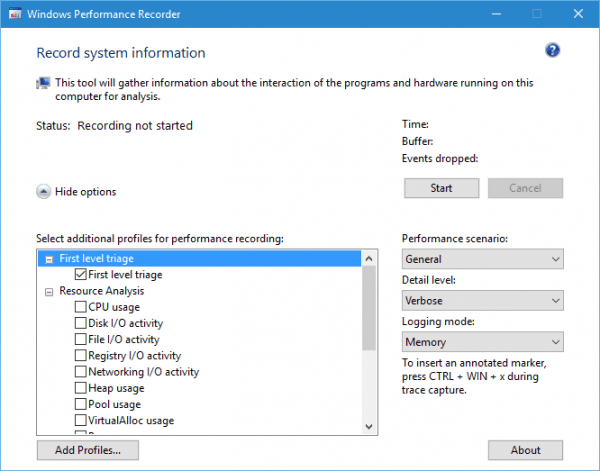 Windows Performance Recorder 600x471 - Windows 10 Comes With Windows Performance Recorder (WPR.exe) Built In