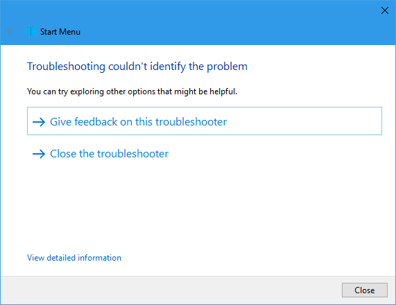 Start Menu Troubleshooter Result - Having Problem Opening the Start Menu or Cortana in Windows 10? Try this Troubleshooter