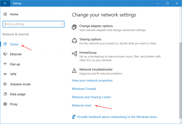 Settings Network Status 600x410 - How To Do Network TCP/IP Reset in Windows 10 without Command line