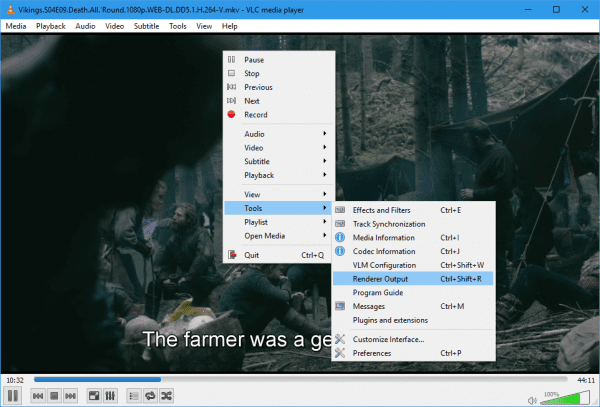 VLC right click Tools Render Output 600x407 - How To Stream From VLC Player to Chromecast on Windows