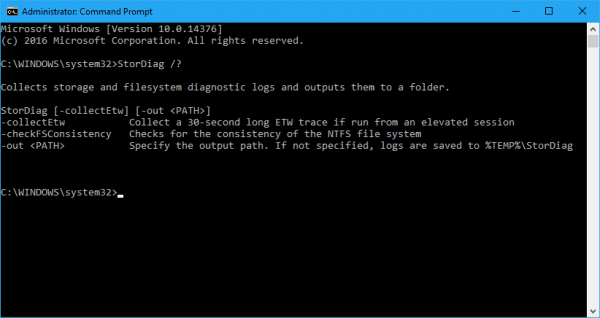 Command Line StorDiag help 600x318 - Windows 10 Command Line: StorDiag.exe to Diagnose Hard Drive and File System Issues
