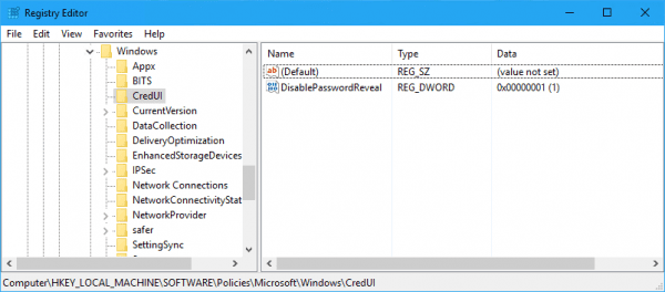 Registry disable password reveal 600x264 - Windows 10 Tip: How To Disable Password Reveal Button on Login Screen