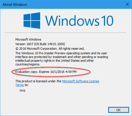 About Windows 14915 2 - There is An Expiration Day in Your Windows 10 Insider Build