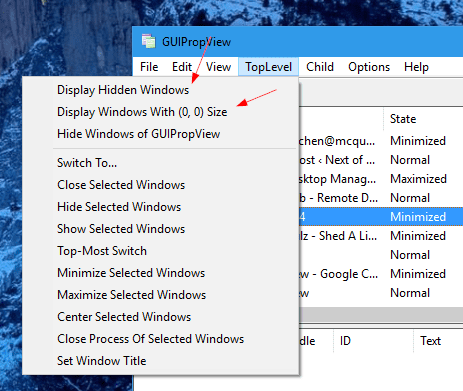 GUIPropView toplevel options - GUIPropView to Display Extensive Information about All Open Application on Windows