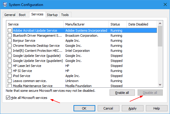 System Configuration services disable all non microsoft services - How To Clean Boot to Windows 10 with No All Startup Program and 3rd Party Services Disabled