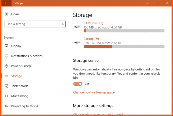 Settings Storage storage sense option on 600x402 - How To Automatically Clean Up Temporary Files in Windows 10