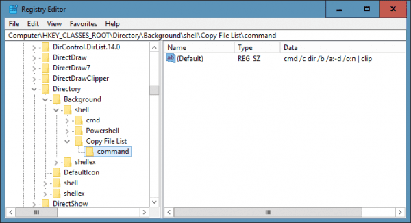 Registry Editor directory background 600x326 - Windows Tip: How To Copy A Folder's File List From Context Menu