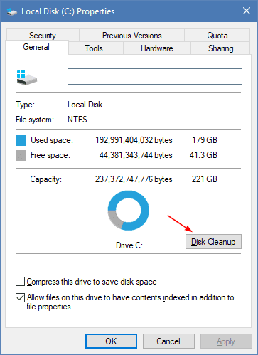 Launch Disk Cleanup in Disk drive properties - Running Disk Cleanup Tool in Command Line in Windows 10