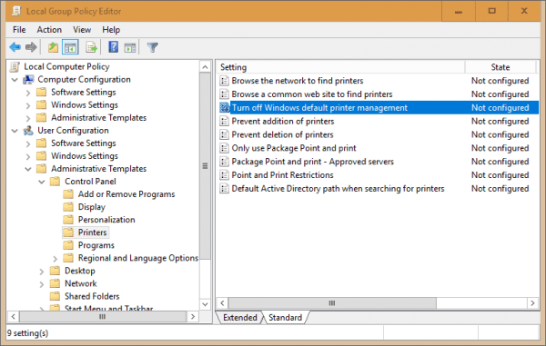 Local Group Policy Editor disable Windows default printer management 600x381 - Windows 10 Tip: How To Enable or Disable Let Windows Manage My Default Printer