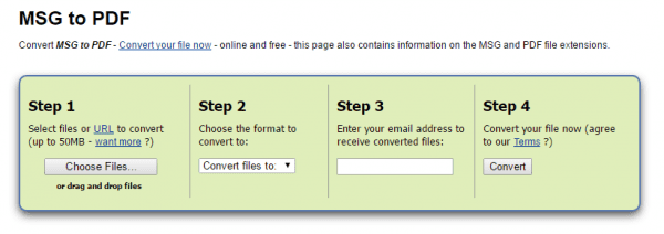 MSG to PDF   Zamzar Free online file conversion 600x212 - How To Batch Convert Outlook MSG Files into PDF Files on Windows