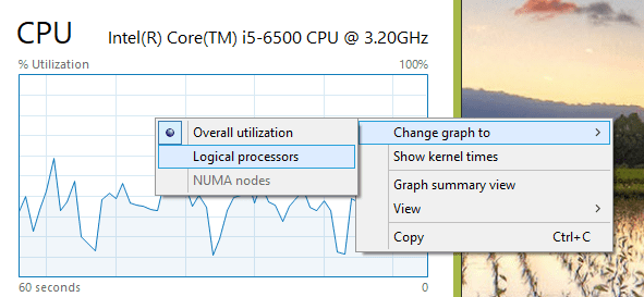Task Manager change CPU graph - Windows 10 Quick Tip: How To Display All CPU Cores Performance in Task Manager