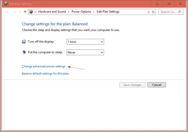 Edit Plan Settings go to advanced power settings 600x423 - Windows 10 Tip: How To Set Power Button to Turn Off Monitors