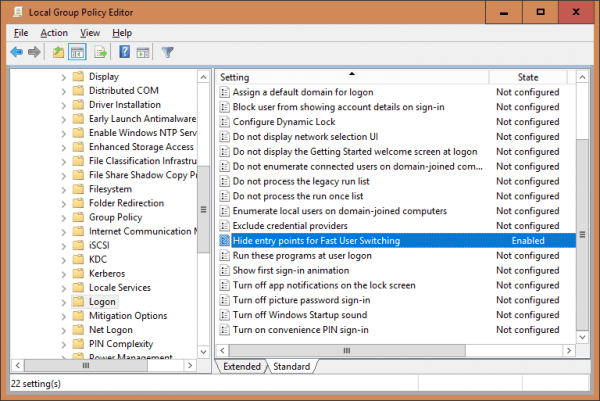 Local Group Policy Editor hide fast user switch 600x401 - Windows 10 Tip: How To Disable Fast User Switching Feature