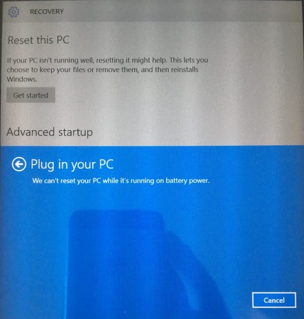 IMG 3014 600x628 - How To Bypass "we can't reset your PC while it's running on battery power"