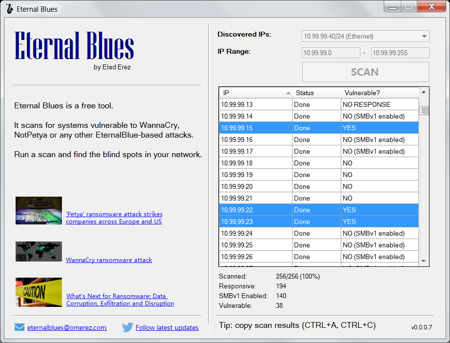 Eternal Blues scan result - Eternal Blues to Find Out If Windows Vulnerable to WannaCry and Petya