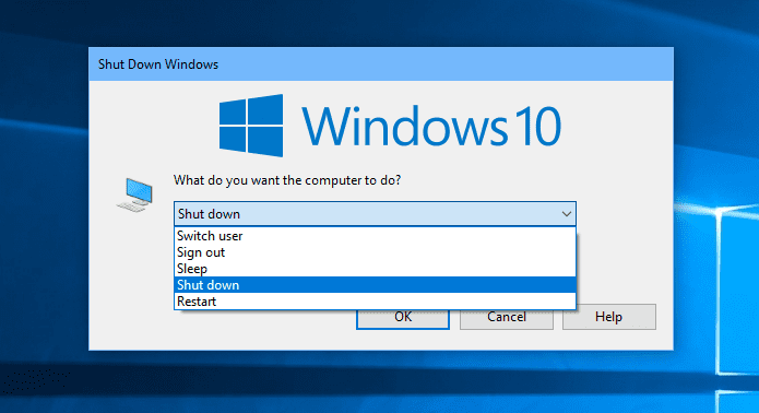 Windows 10 Shutdown dialog window - How Many Ways to Shut Down and Restart Your Windows 10 Computer