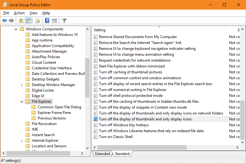 Local Group Policy Editor disable image preview thumbnails - Windows 10 Tip: 4 Ways to Disable Image Preview Thumbnails