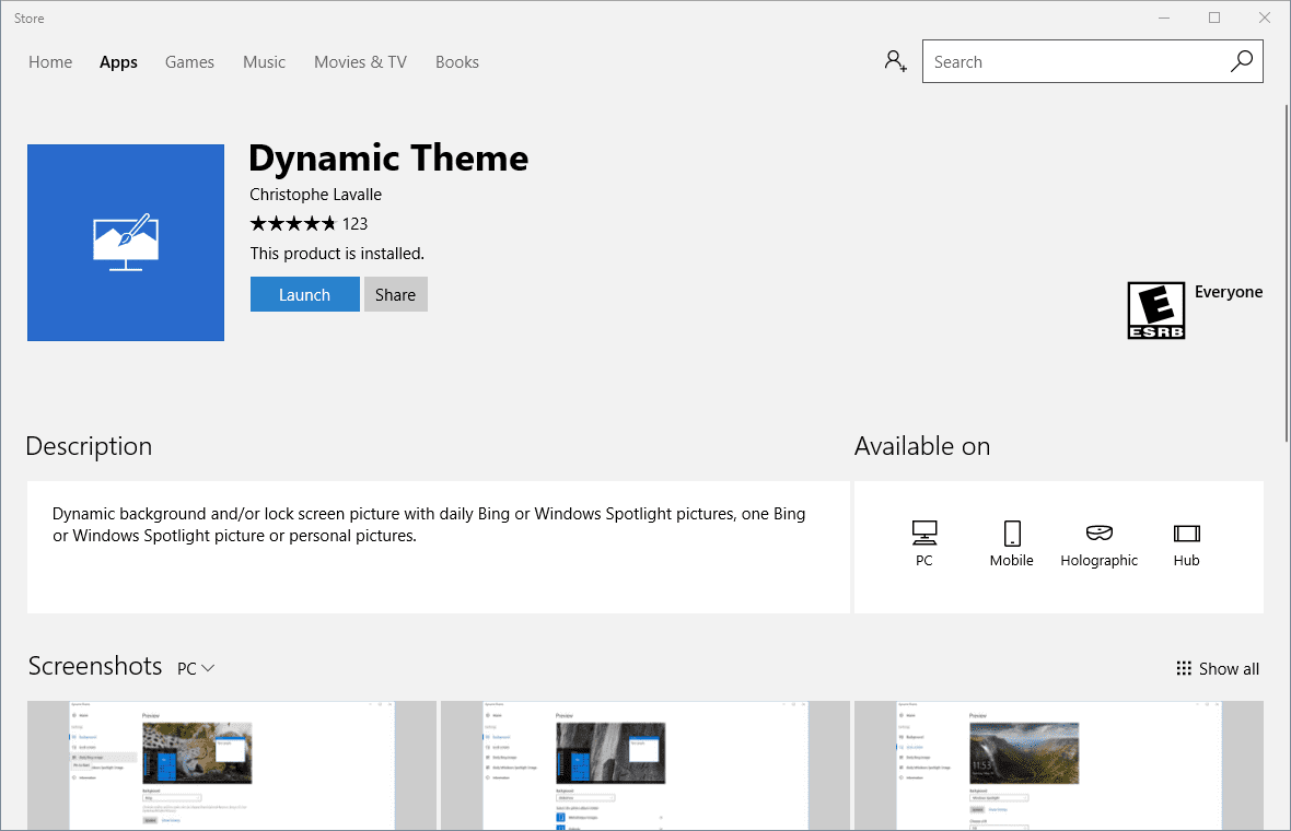 Store Dynamic Theme - Automatically Save Windows Spotlight and Bing Images as Desktop Background in Windows 10