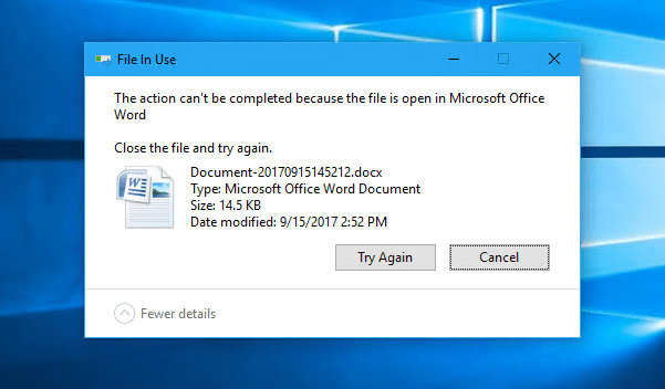 File in Use window