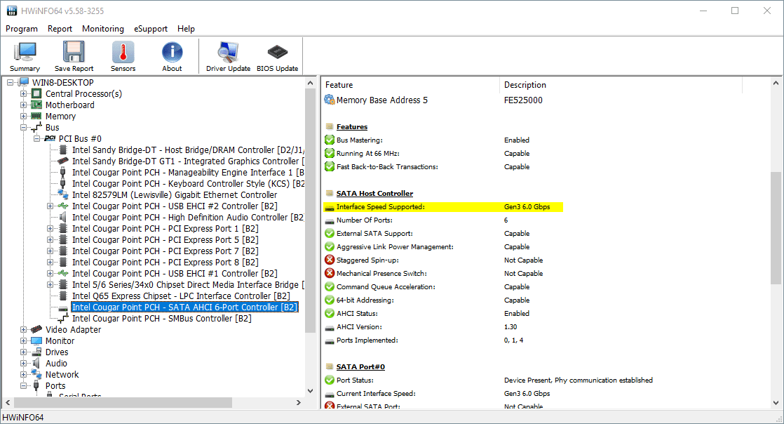 HWiNFO64 bus SATA drive - How To Tell the Storage Controller is SATA 2 or SATA 3 on Windows