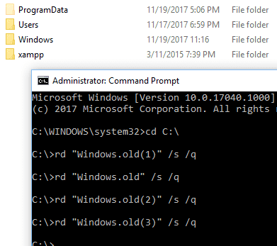 2017 11 19 2336 - How To Remove Windows.old(1) Unable to Delete Microsoft.Windows.Cortana