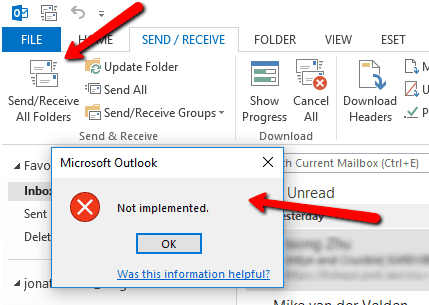 2017 11 28 1614 1 - Troubleshoot Outlook "Not implemented" Unable to Send Email Error