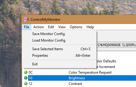 ControlMyMonitor File menu - View and Modify Your Monitors Settings with ControlMyMonitor