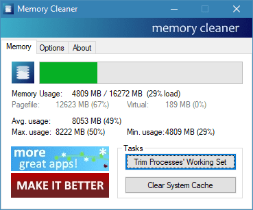 Memory Cleaner memory reduced - Memory Cleaner for Windows