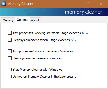 Memory Cleaner options - Memory Cleaner for Windows