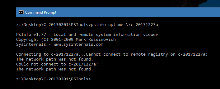 Command Prompt PSInfo error - 3 Ways to Find Out the Uptime from A Remote Windows Computer