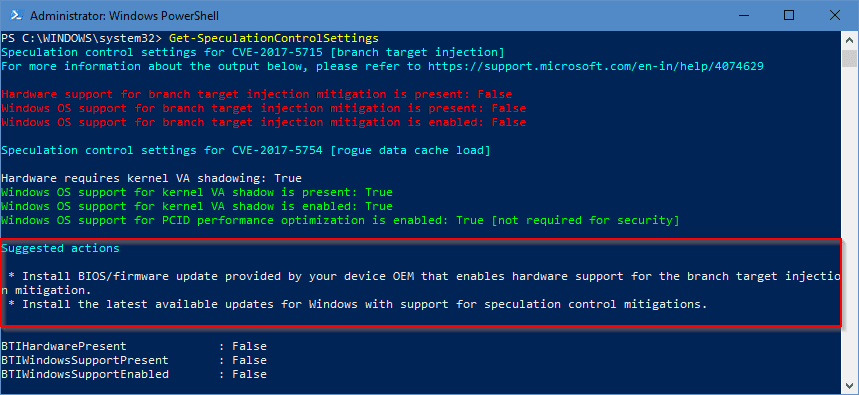 PowerShell Get SpeculationControlSettings unpatched - How To Patch and Verify Meltdown and Spectre Protection on Windows PCs