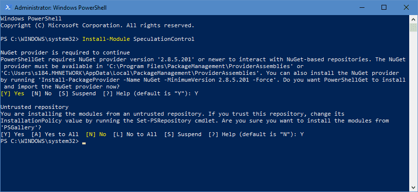 PowerShell install module speculationcontrol - How To Patch and Verify Meltdown and Spectre Protection on Windows PCs