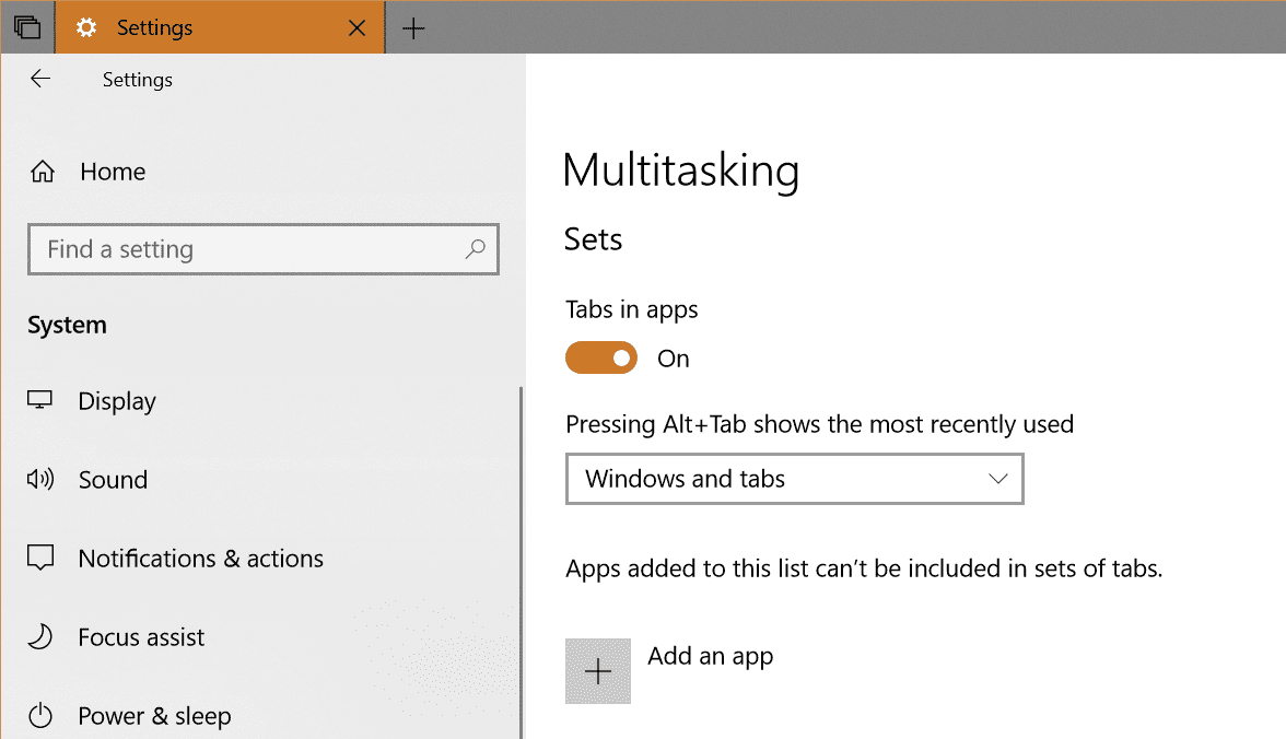 Sets setting in Windows 10 - How To Use New Tabs in File Explorer in Windows 10