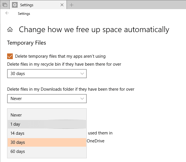 Settings System Storage change how we free up space file on demand - Automatically Make OneDrive Files On-Demand on Windows 10