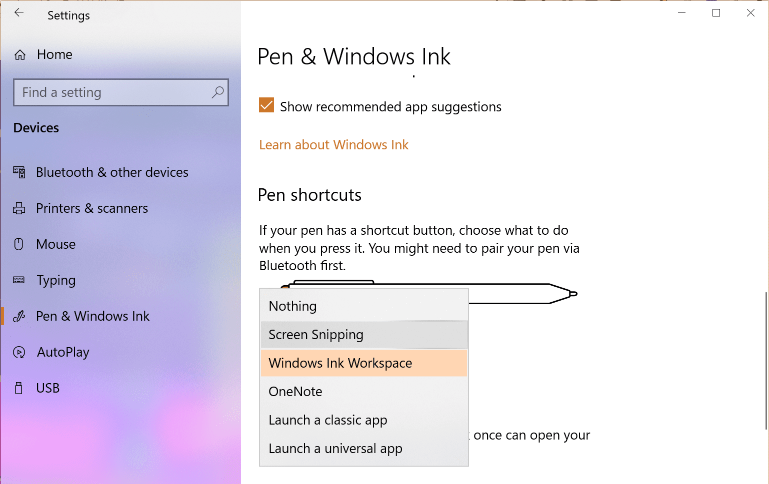 Settings Pen default settings - How To Use Screen Sketch to Do A Screenshot on Windows 10