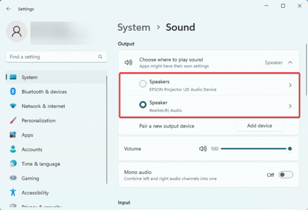 Audio device selection 600x410 - Windows 11 Sound Settings for Improved Audio