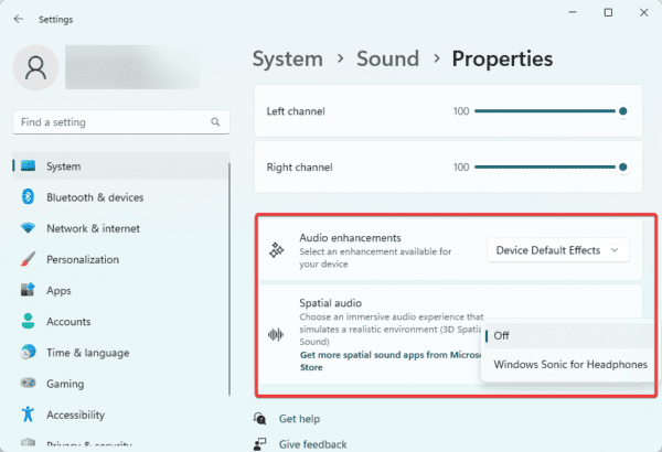 Device enhancement and spatial audio 600x410 - Windows 11 Sound Settings for Improved Audio