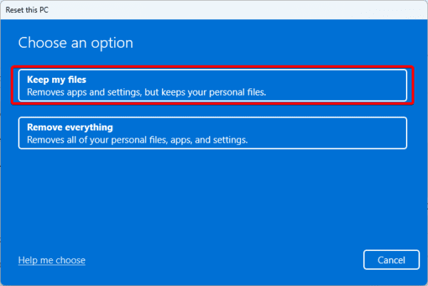 Keep my files during reinstallation 600x401 - Top Ways to Fix Your PIN Is No Longer Available on Windows 11