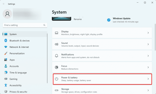 Power and battery 600x362 - Settings for High Performance on Windows 11