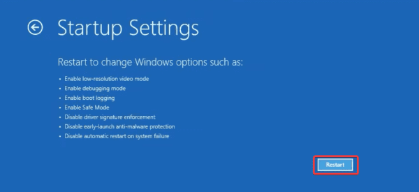 Restart option 1 - Critical Process Died Error on Windows 11