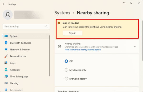 Sign in 600x385 - Enable and use Nearby Share on Windows 11